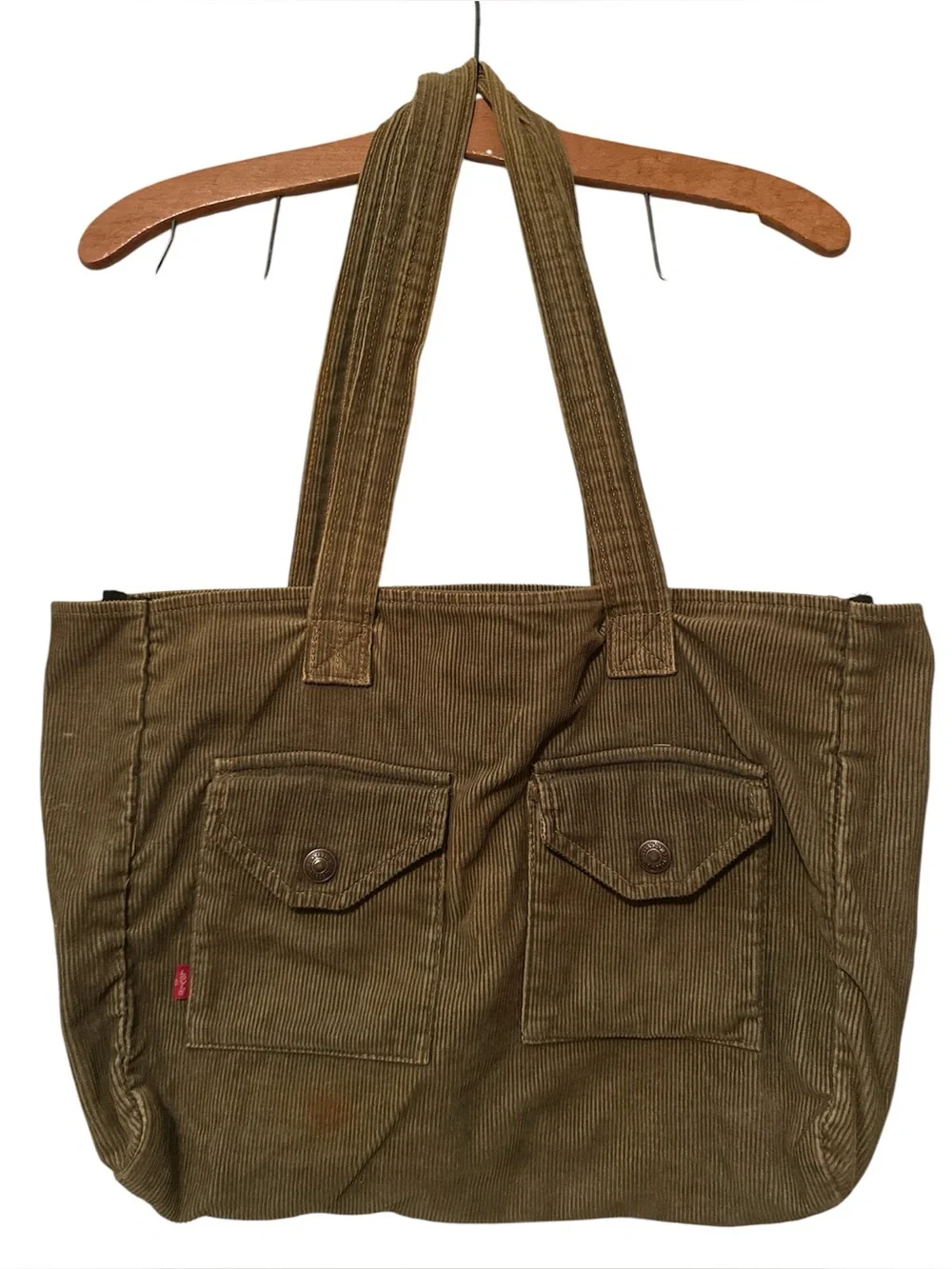 Vintage Y2K Yak Pak - Levi's Olive Corduroy Tote Bag with Front Flap Pockets